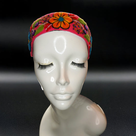 Handmade Andean Headband with Embroidered Flowers