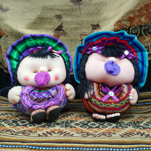 Couple of Chubby Peruvian Dolls with Handmade Textile Clothing