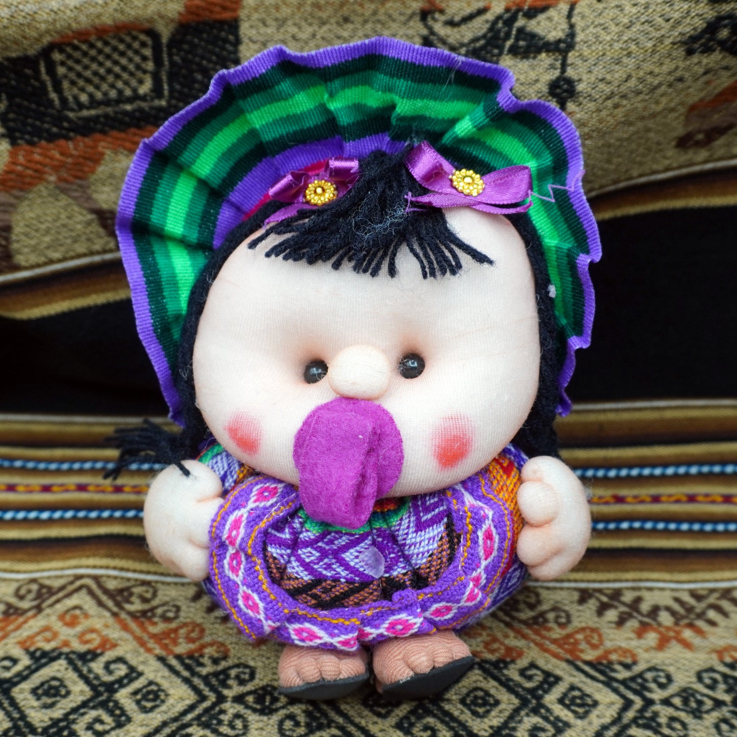 Couple of Chubby Peruvian Dolls with Handmade Textile Clothing