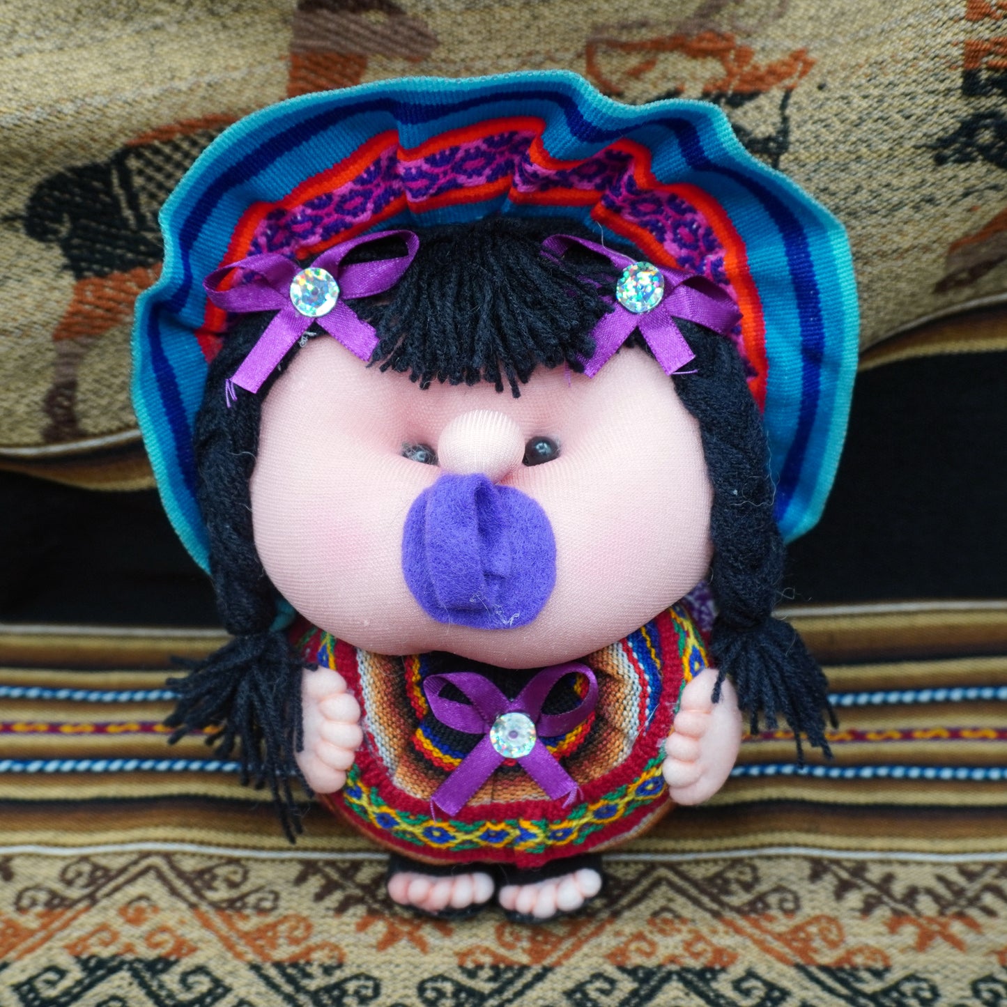 Couple of Chubby Peruvian Dolls with Handmade Textile Clothing
