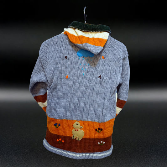 Peruvian Hand-Knit Wool Cardigan | Andean Embroidered Sweater - Size 10