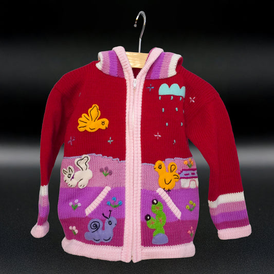 Peruvian Hand-Knit Wool Cardigan | Andean Embroidered Sweater- Size 8