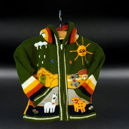 Peruvian Hand-Knit Wool Cardigan | Andean Embroidered Sweater- Size 4