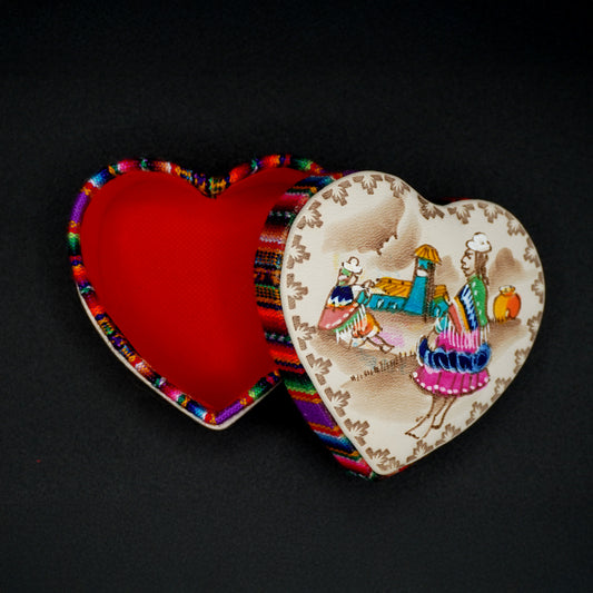 Small hand-painted embossed leather heart jewelry box