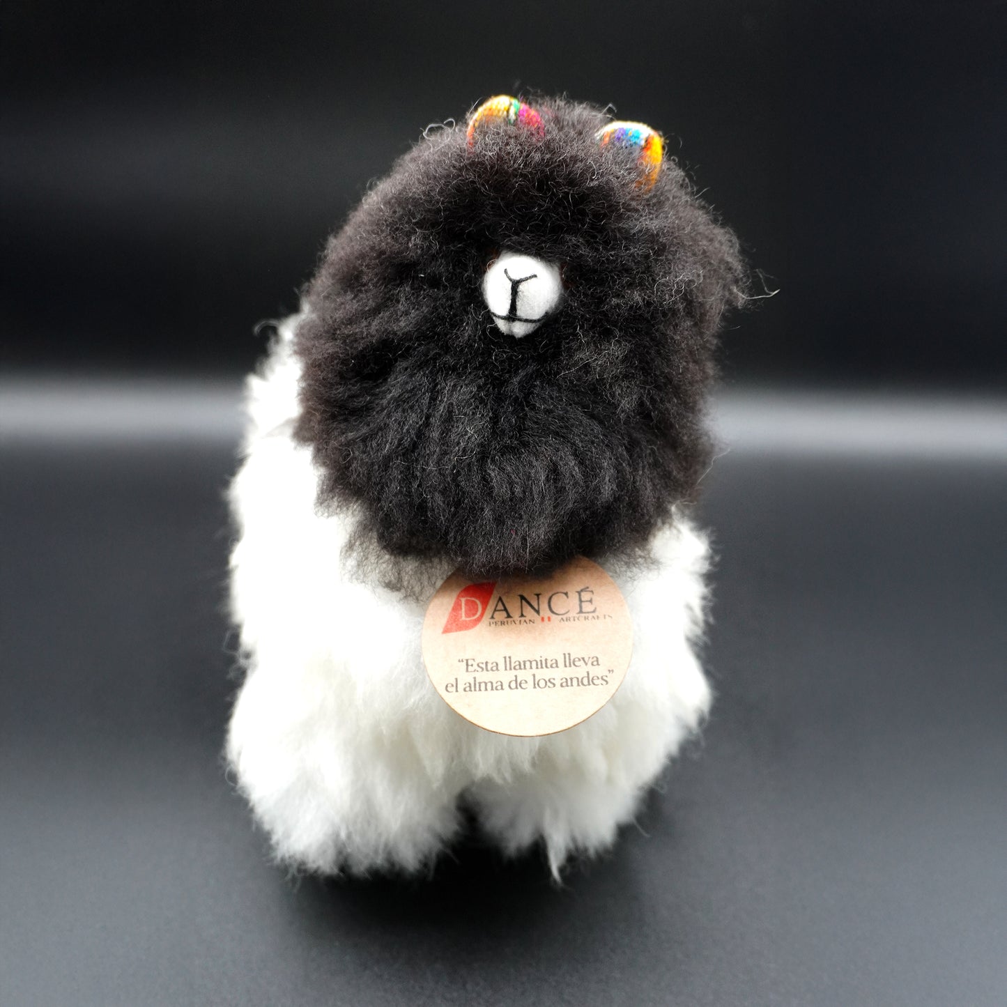 Llama de alpaca blanca y negra decorativa - pequeña